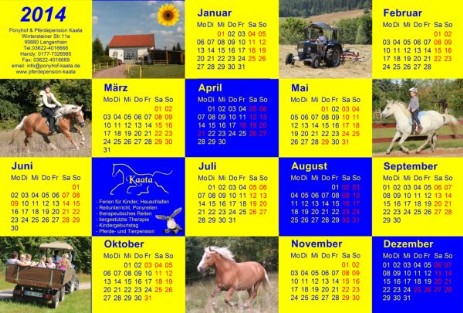 Ponyhof Kalender Kaata 2014 